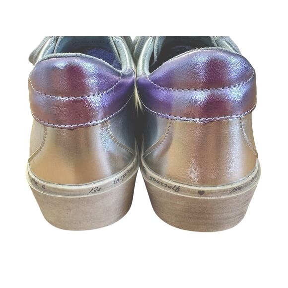 SHU SHOP Petula Platform Sneakers Metallic Silver Gold Stars Vegan Leather Sz 8 - Picture 7 of 13